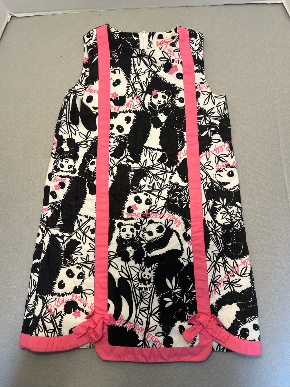 Lilly Pulitzer Panda Shift Dress Girls Sz 8 Black White Pink Wildlife Pre-owned